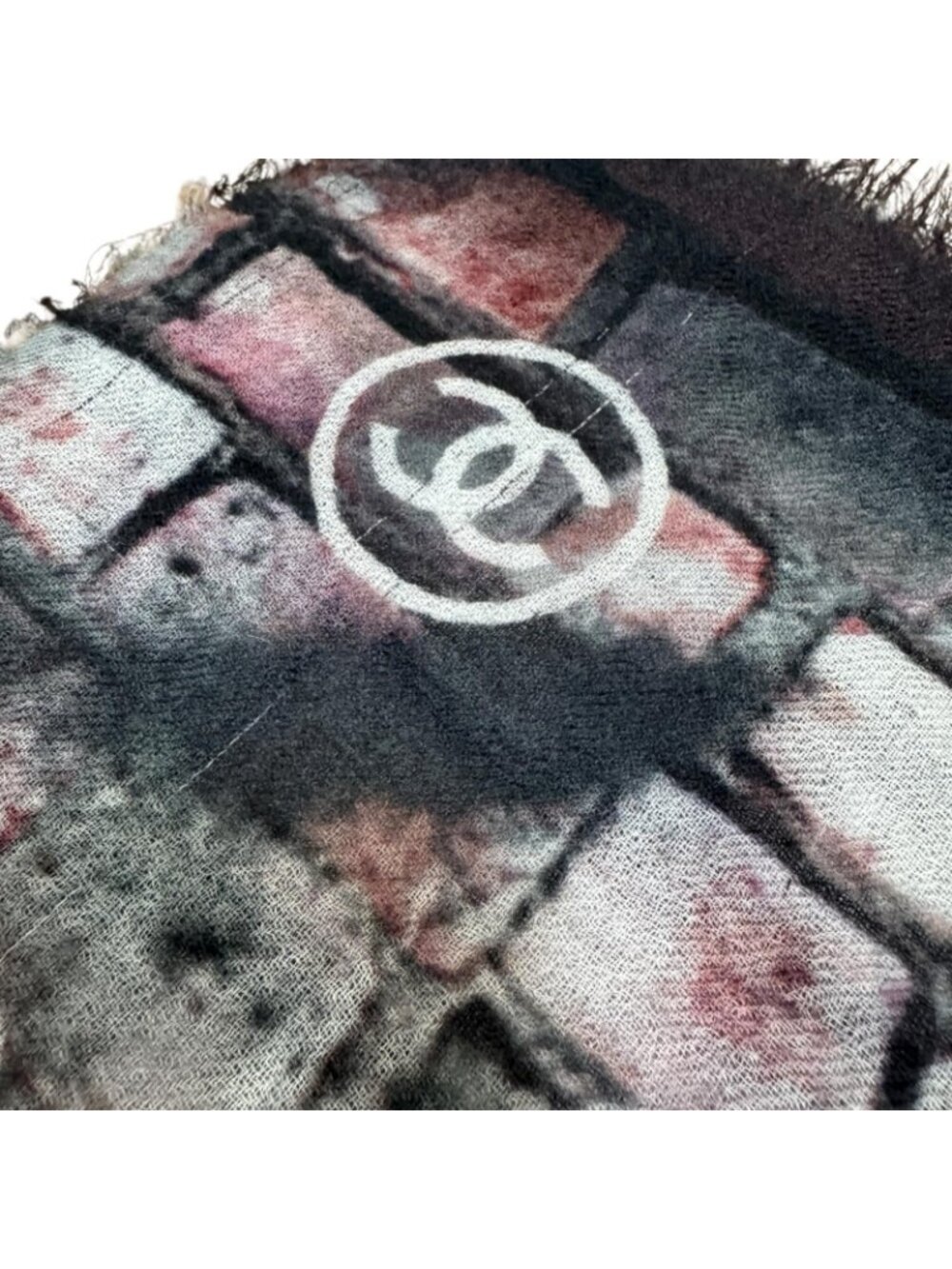 Chanel Logo Shawl Brick Pattern Cashmere Scarf - Picture 6 of 9